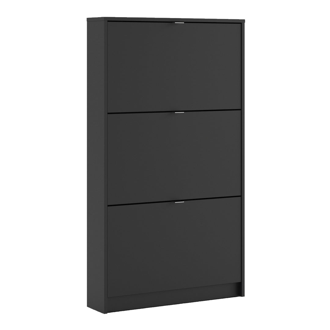 Shoes Shoe cabinet w. 3 tilting doors and 1 layer in Matt Black - TidySpaces