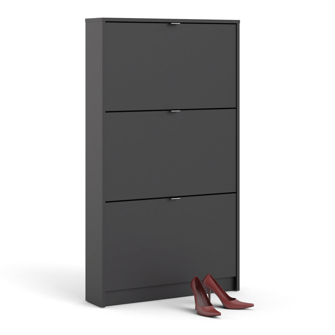 Shoes Shoe cabinet w. 3 tilting doors and 1 layer in Matt Black - TidySpaces