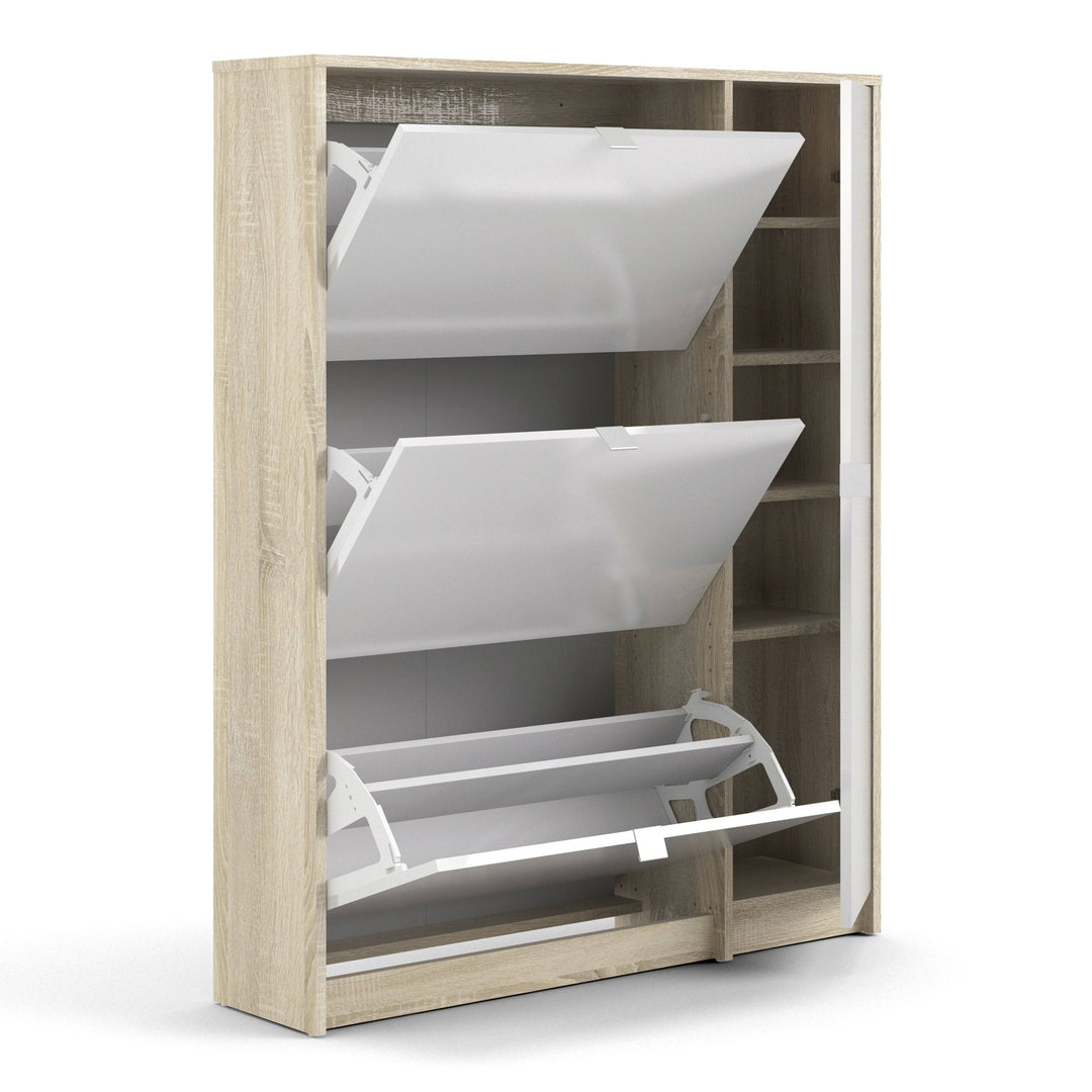 Shoes Shoe cabinet w. 3 tilting doors and 2 layers + 1 door Oak structure - TidySpaces