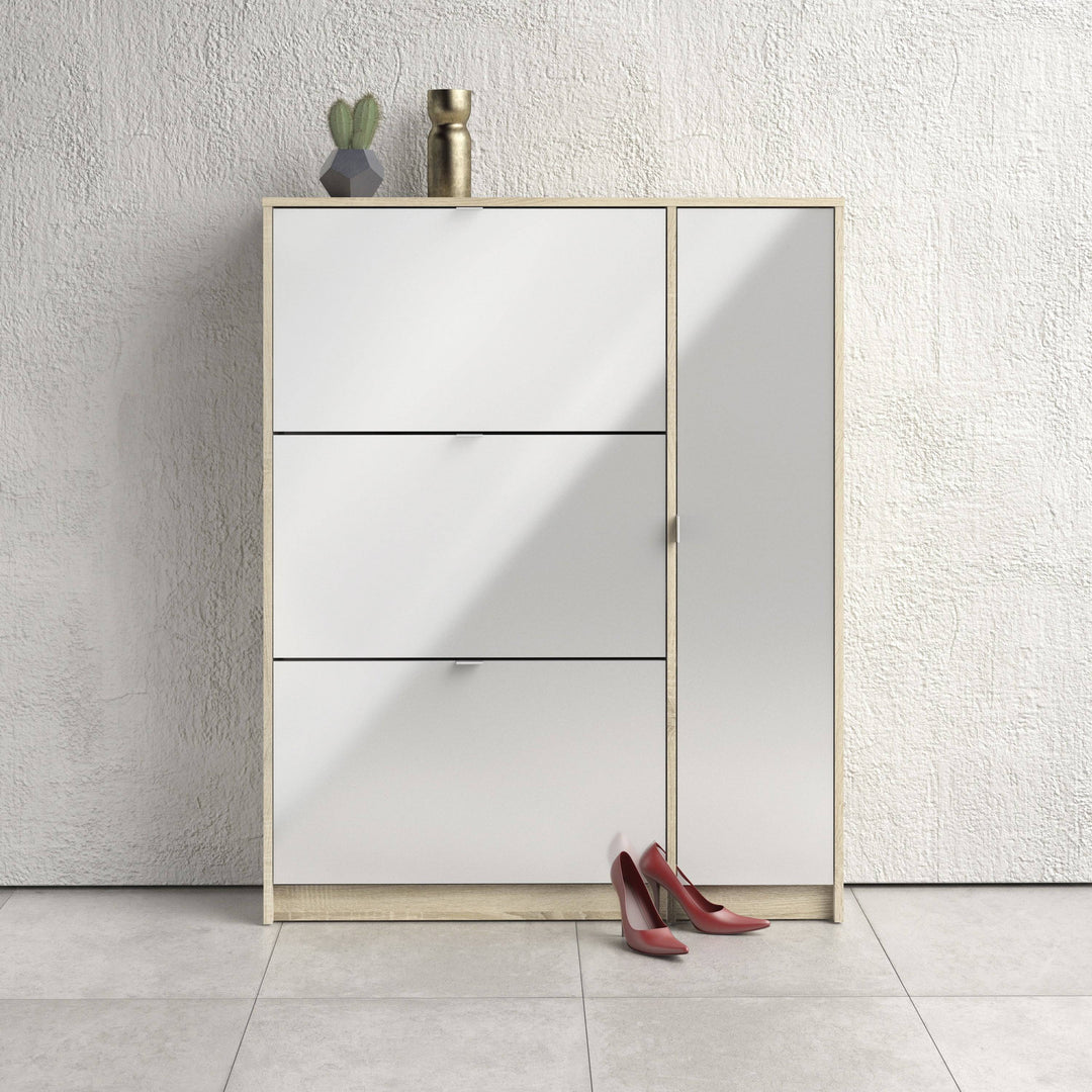 Shoes Shoe cabinet w. 3 tilting doors and 2 layers + 1 door Oak structure - TidySpaces