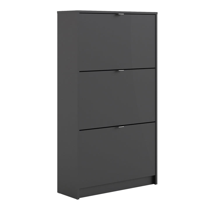 Shoes Shoe cabinet w. 3 tilting doors and 2 layers in Matt Black - TidySpaces