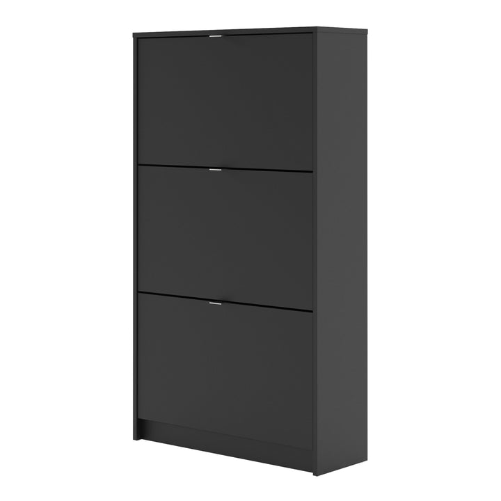 Shoes Shoe cabinet w. 3 tilting doors and 2 layers in Matt Black - TidySpaces