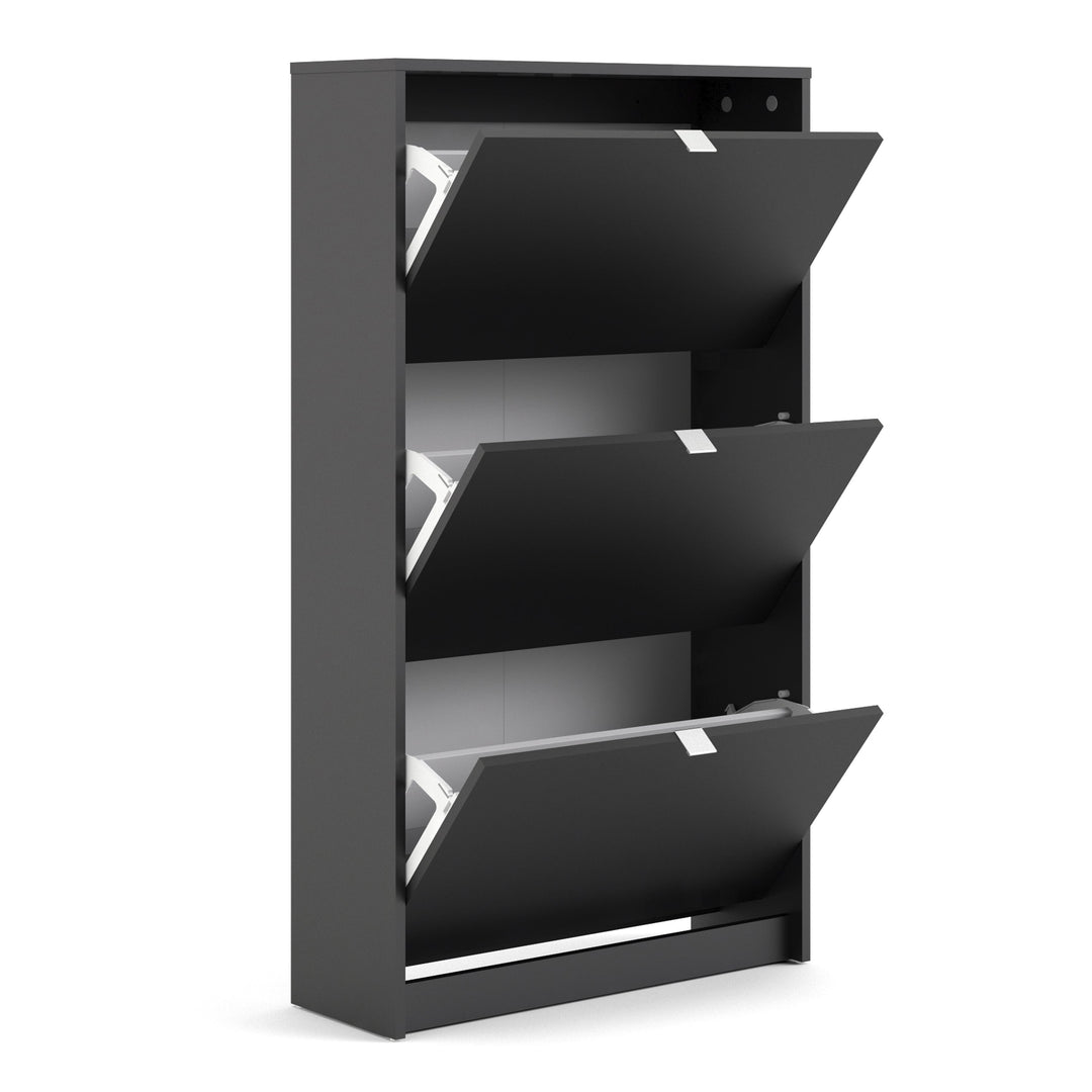 Shoes Shoe cabinet w. 3 tilting doors and 2 layers in Matt Black - TidySpaces