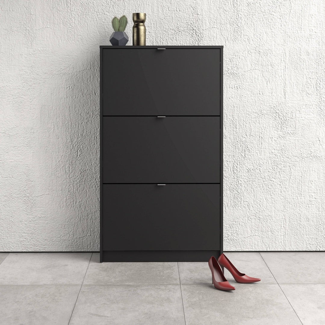 Shoes Shoe cabinet w. 3 tilting doors and 2 layers in Matt Black - TidySpaces