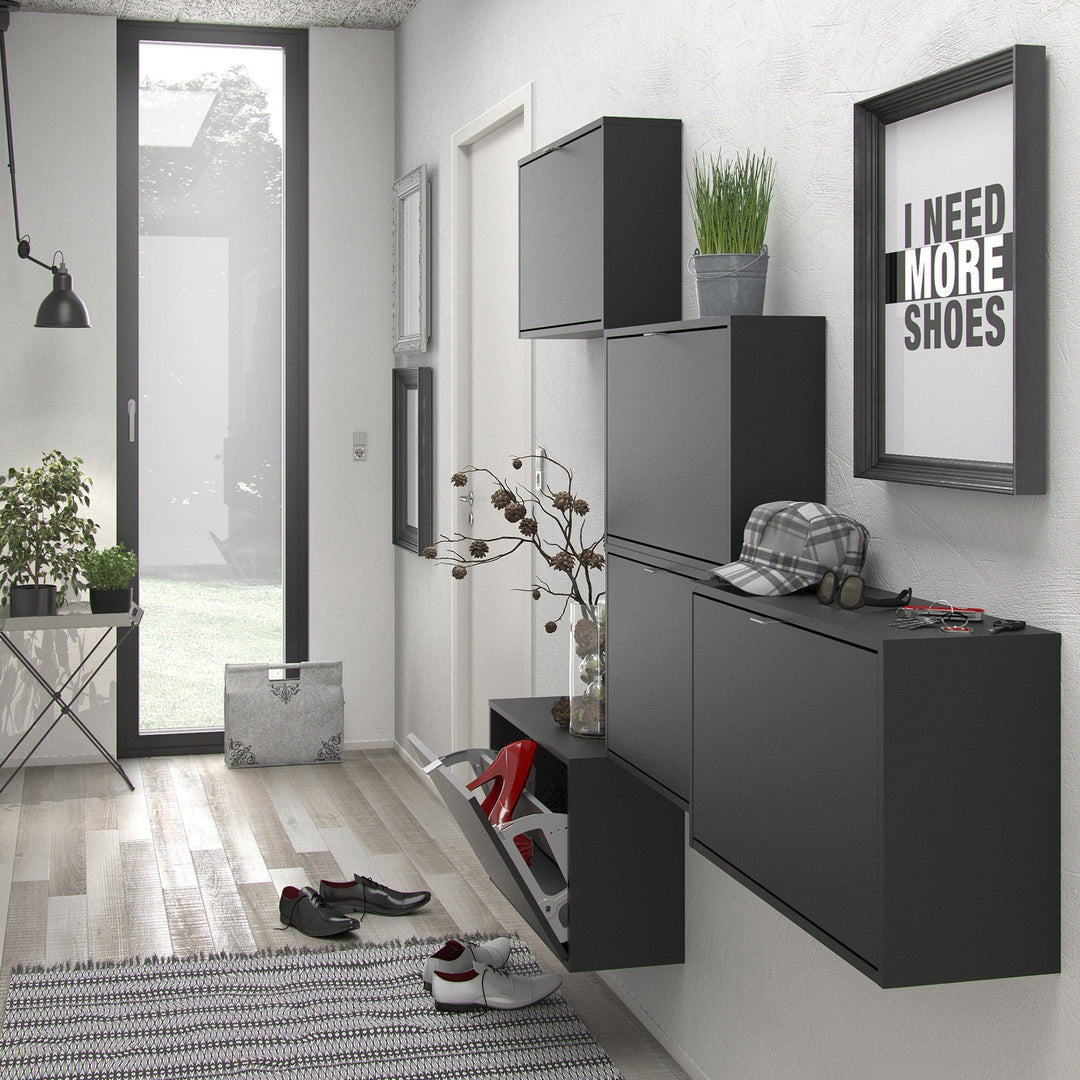 Shoes Shoe cabinet w. 3 tilting doors and 2 layers in Matt Black - TidySpaces