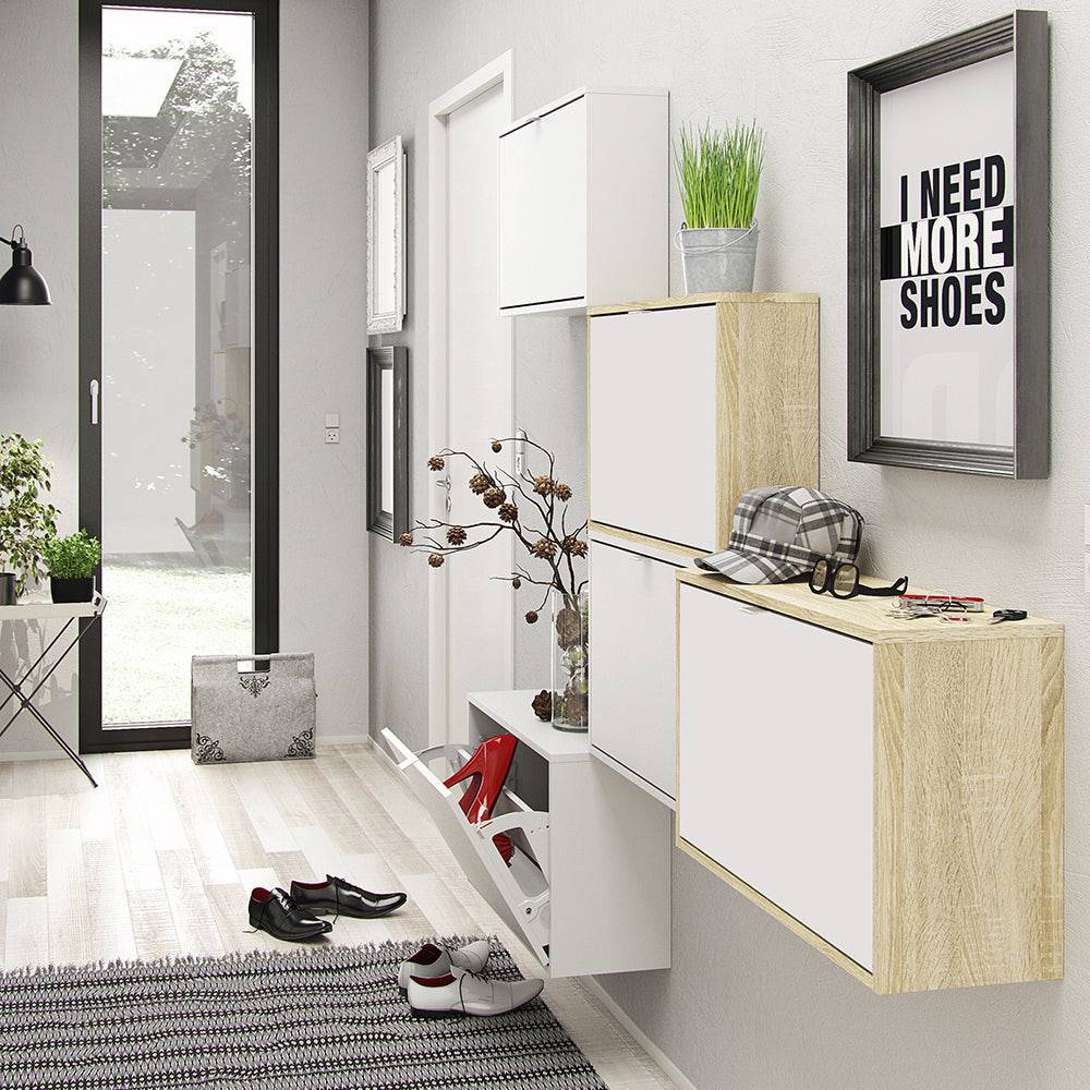 Shoes Shoe cabinet w. 3 tilting doors and 2 layers in White - TidySpaces