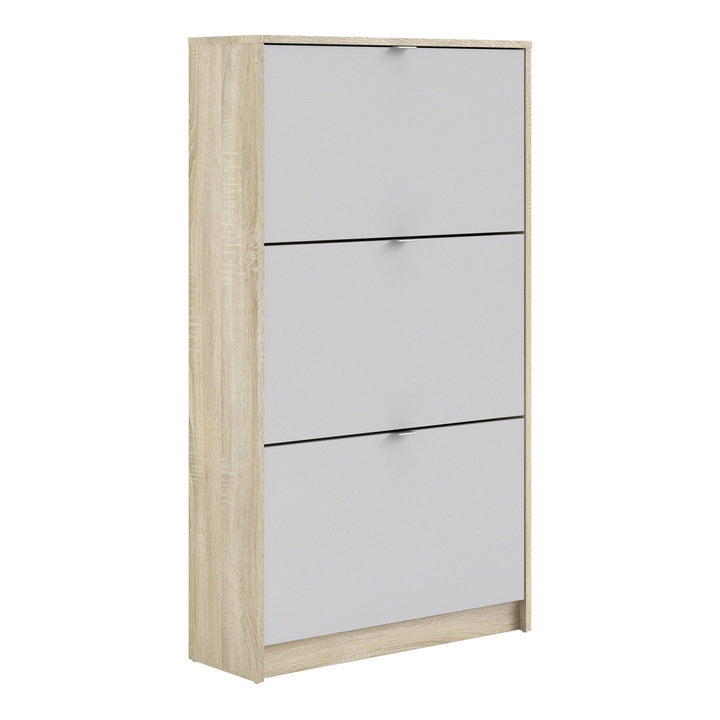 Shoes Shoe cabinet w. 3 tilting doors and 2 layers Oak structure White - TidySpaces