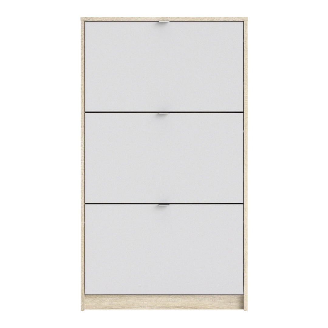 Shoes Shoe cabinet w. 3 tilting doors and 2 layers Oak structure White - TidySpaces