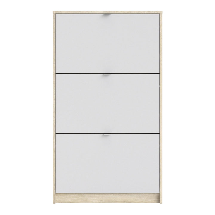 Shoes Shoe cabinet w. 3 tilting doors and 2 layers Oak structure White