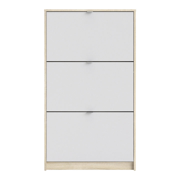 Shoes Shoe cabinet w. 3 tilting doors and 2 layers Oak structure White - TidySpaces