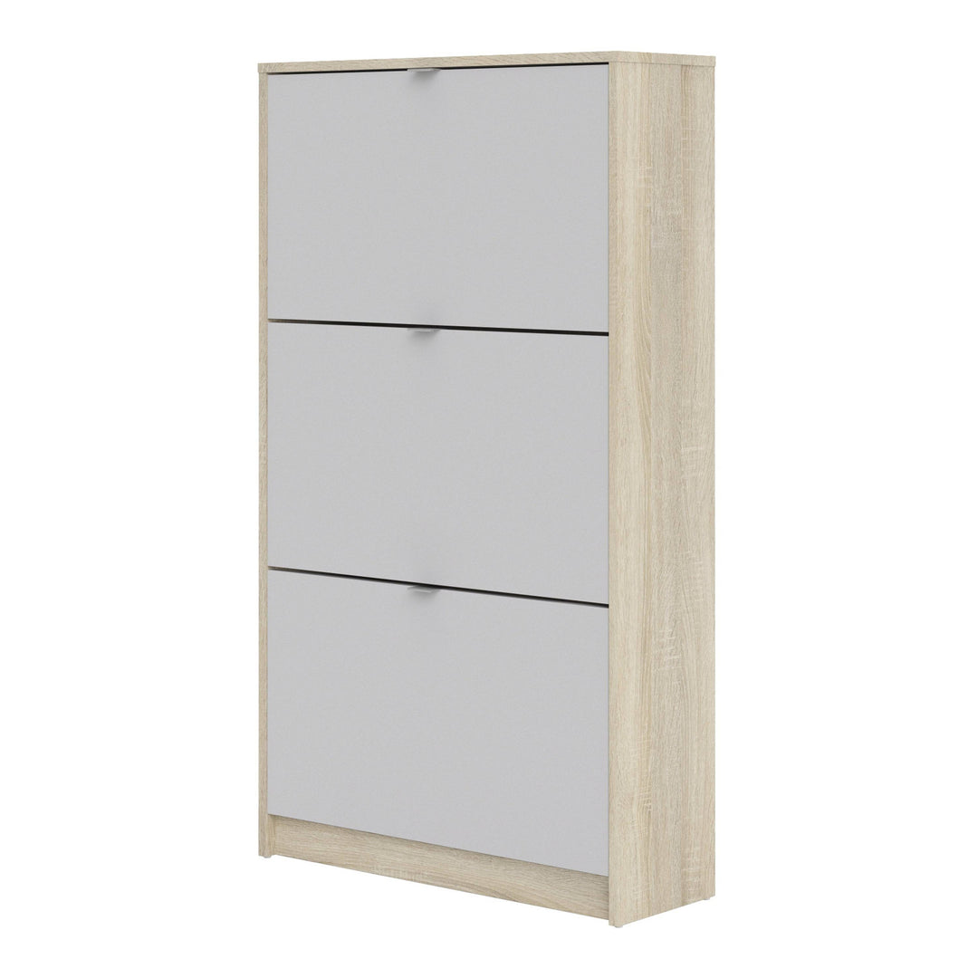 Shoes Shoe cabinet w. 3 tilting doors and 2 layers Oak structure White - TidySpaces