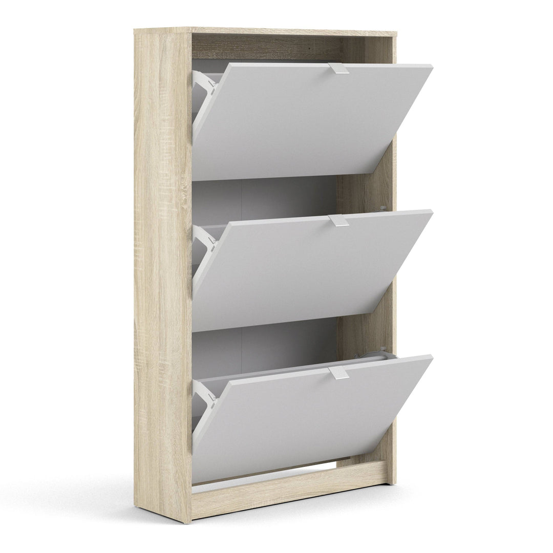 Shoes Shoe cabinet w. 3 tilting doors and 2 layers Oak structure White - TidySpaces