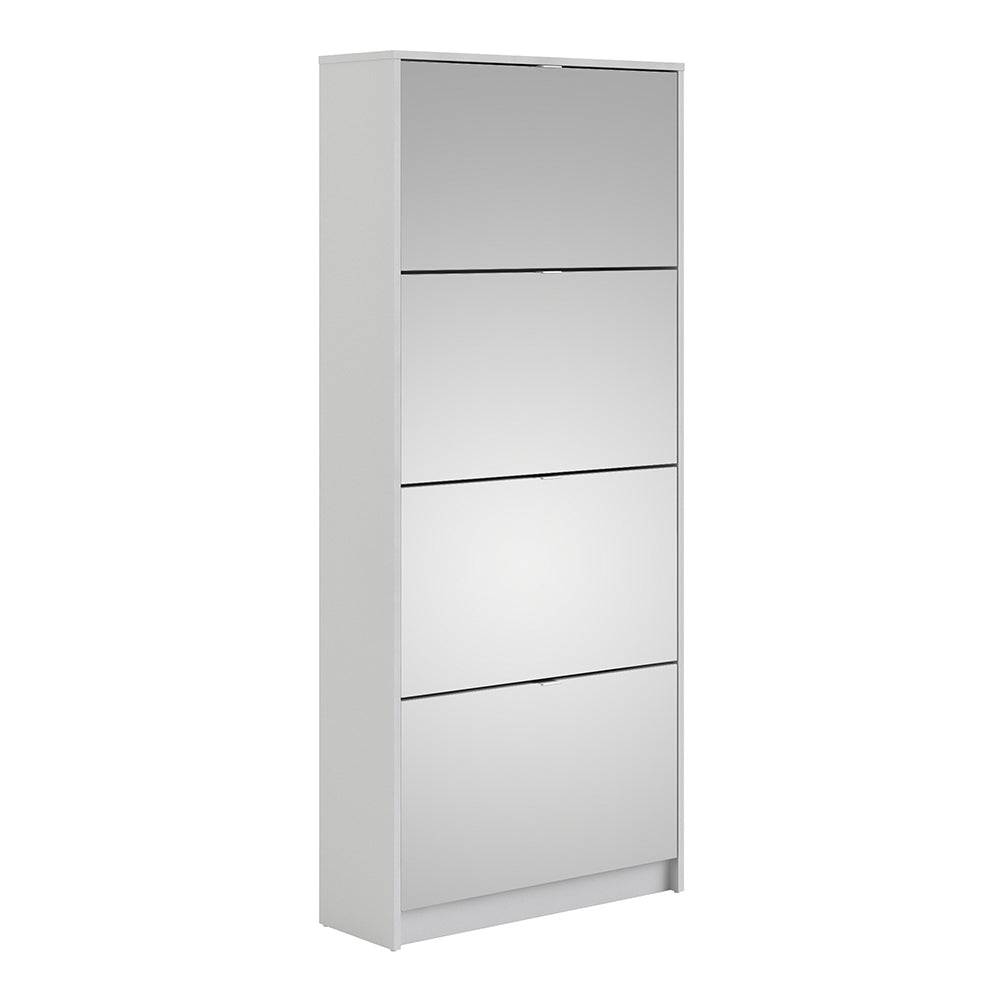 Shoes Shoe cabinet w. 4 mirror tilting doors and 2 layers in White - TidySpaces