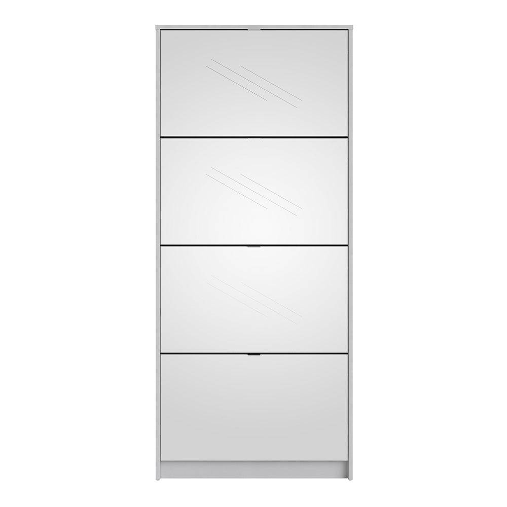 Shoes Shoe cabinet w. 4 mirror tilting doors and 2 layers in White - TidySpaces