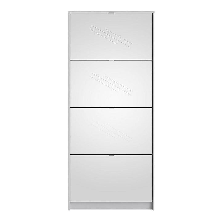 Shoes Shoe cabinet w. 4 mirror tilting doors and 2 layers in White - TidySpaces