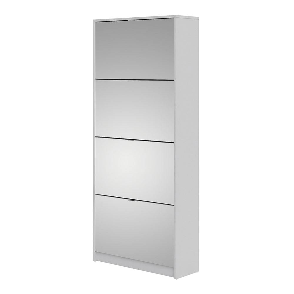 Shoes Shoe cabinet w. 4 mirror tilting doors and 2 layers in White - TidySpaces