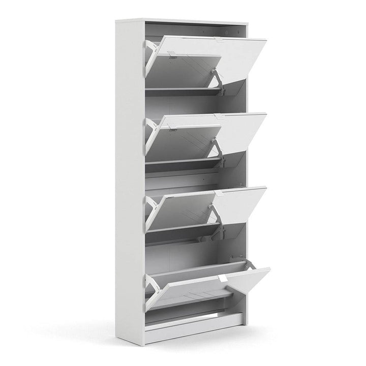 Shoes Shoe cabinet w. 4 mirror tilting doors and 2 layers in White - TidySpaces