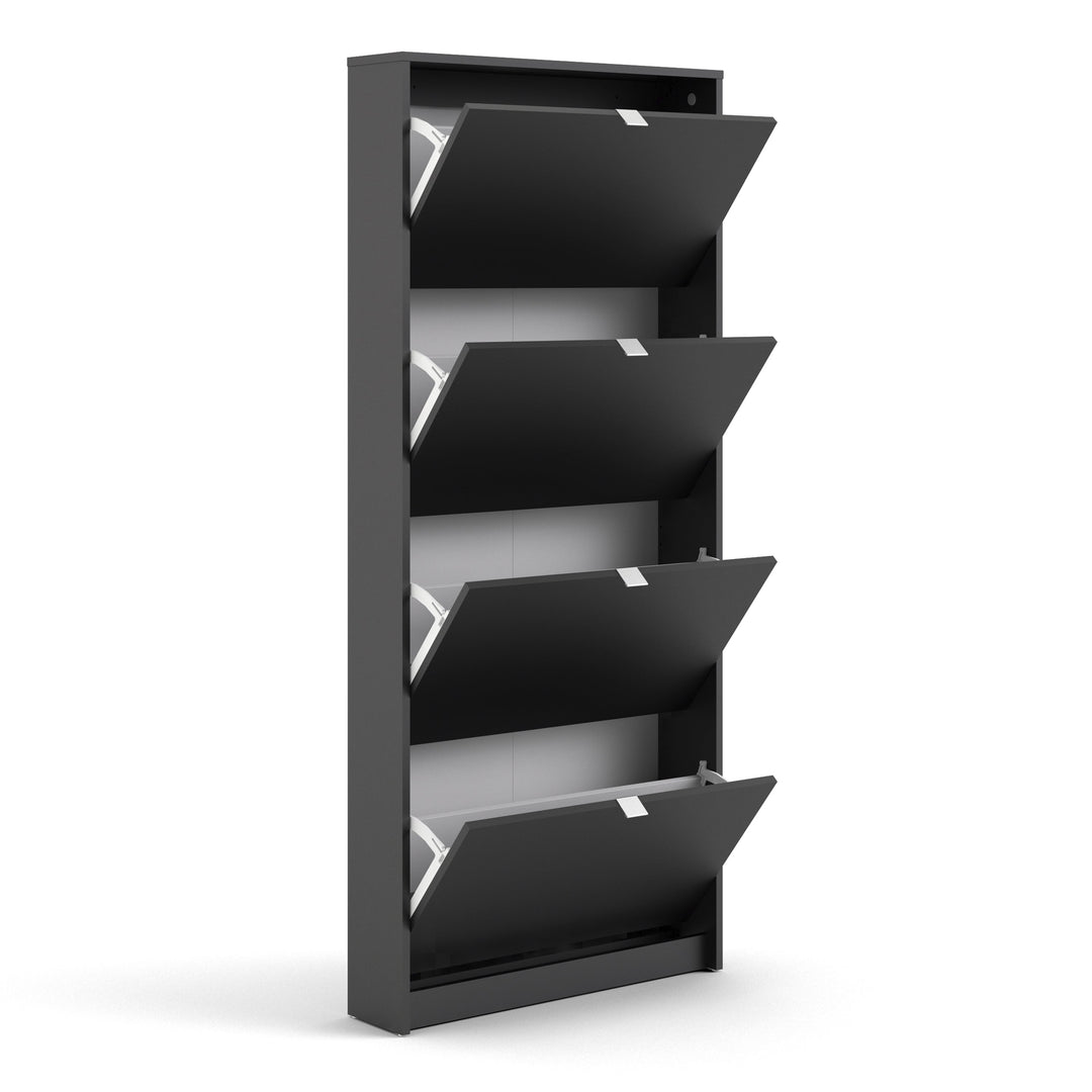 Shoes Shoe cabinet w. 4 tilting doors and 1 layer in Matt Black - TidySpaces