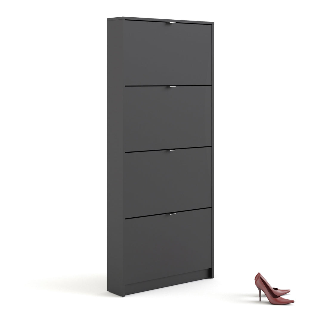 Shoes Shoe cabinet w. 4 tilting doors and 1 layer in Matt Black - TidySpaces