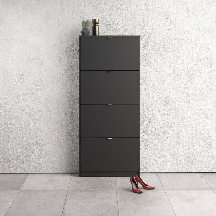 Shoes Shoe cabinet w. 4 tilting doors and 1 layer in Matt Black - TidySpaces