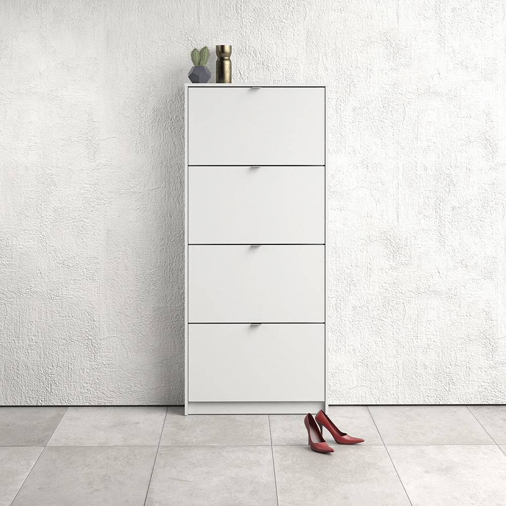 Shoes Shoe cabinet w. 4 tilting doors and 1 layer in White - TidySpaces