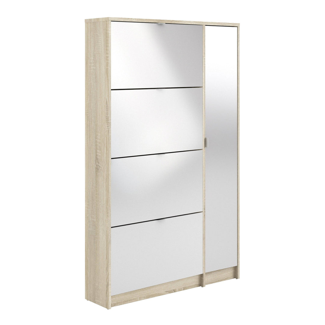 Shoes Shoe cabinet w. 4 tilting doors and 2 layers + 1 mirror door Oak structure - TidySpaces