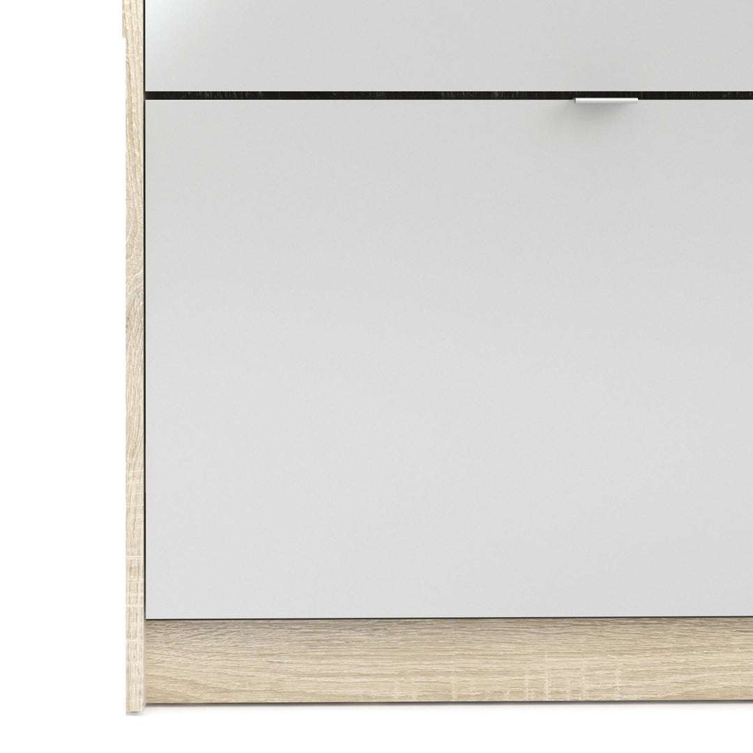 Shoes Shoe cabinet w. 4 tilting doors and 2 layers + 1 mirror door Oak structure - TidySpaces