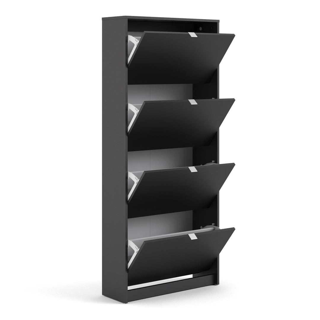 Shoes Shoe cabinet w. 4 tilting doors and 2 layers in Matt Black - TidySpaces