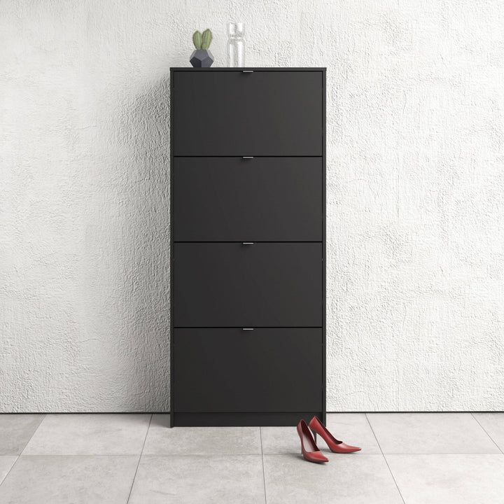 Shoes Shoe cabinet w. 4 tilting doors and 2 layers in Matt Black - TidySpaces