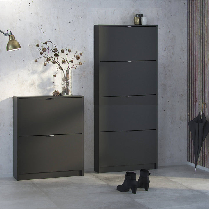 Shoes Shoe cabinet w. 4 tilting doors and 2 layers in Matt Black - TidySpaces