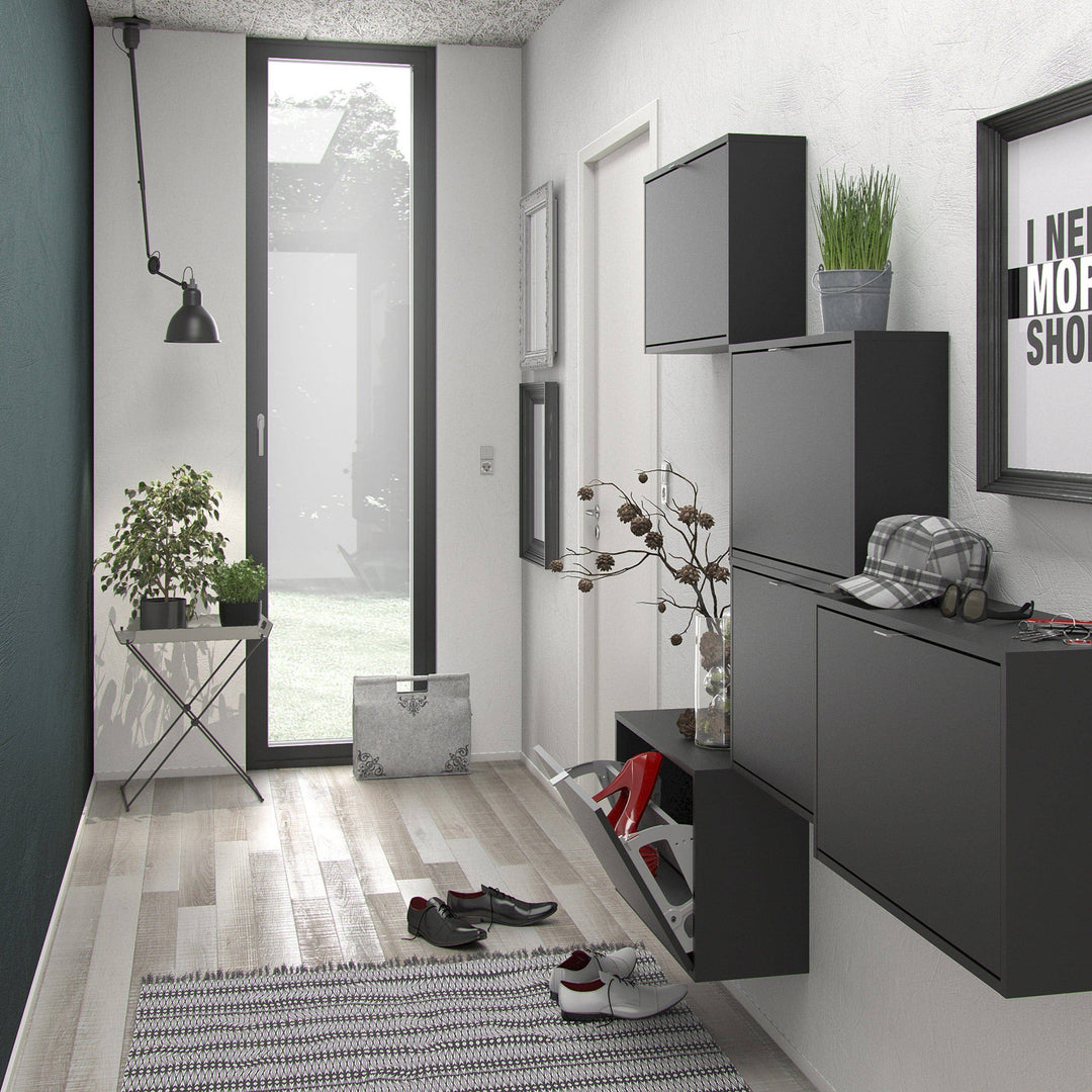 Shoes Shoe cabinet w. 4 tilting doors and 2 layers in Matt Black - TidySpaces