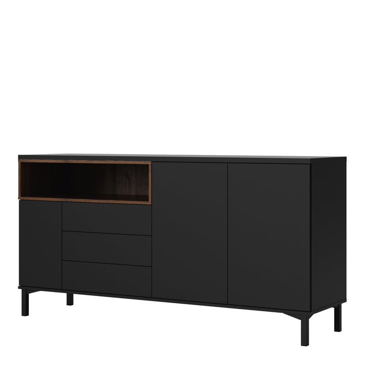 Sideboard 3 Drawers 3 Doors in Black and Walnut - TidySpaces