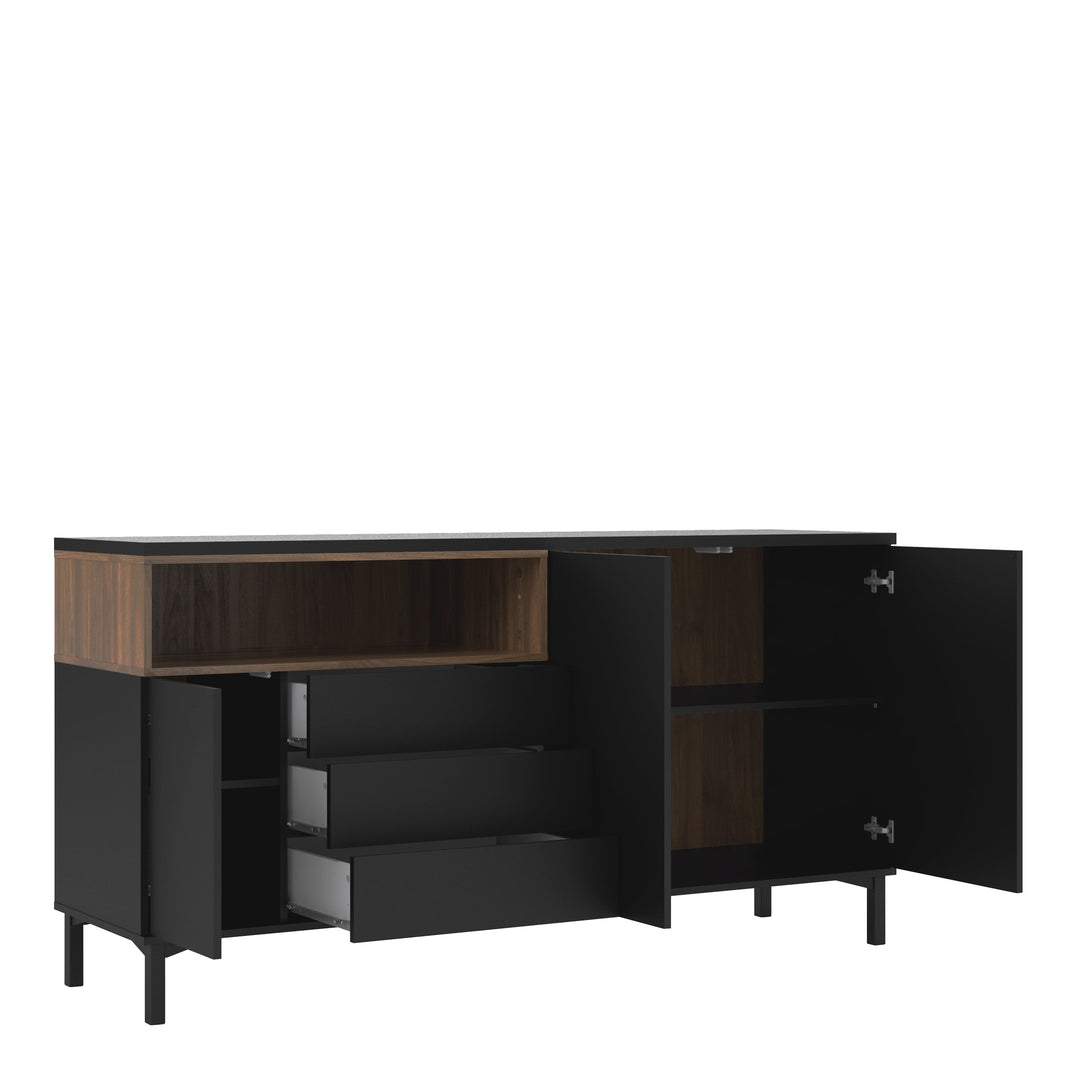 Sideboard 3 Drawers 3 Doors in Black and Walnut - TidySpaces