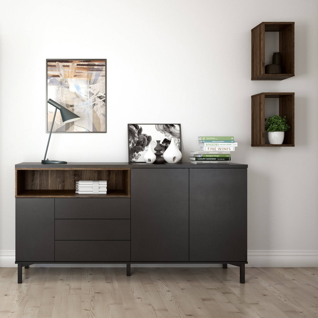 Sideboard 3 Drawers 3 Doors in Black and Walnut - TidySpaces