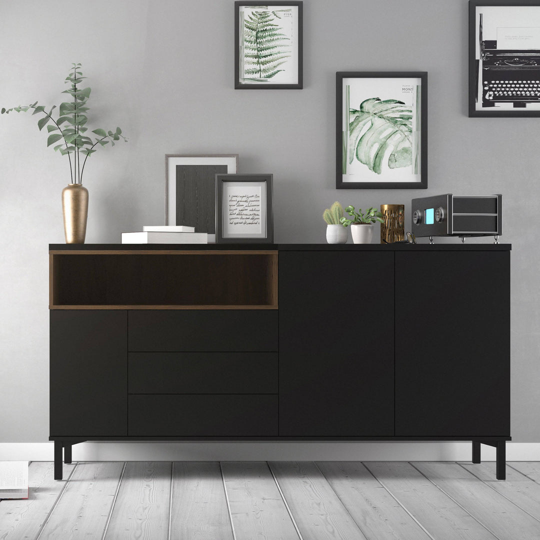 Sideboard 3 Drawers 3 Doors in Black and Walnut - TidySpaces