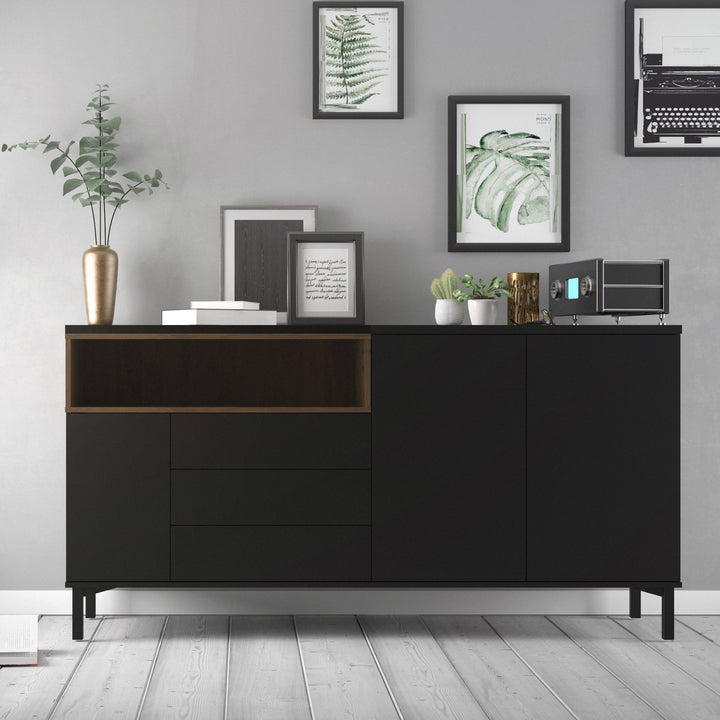 Sideboard 3 Drawers 3 Doors in Black and Walnut - TidySpaces