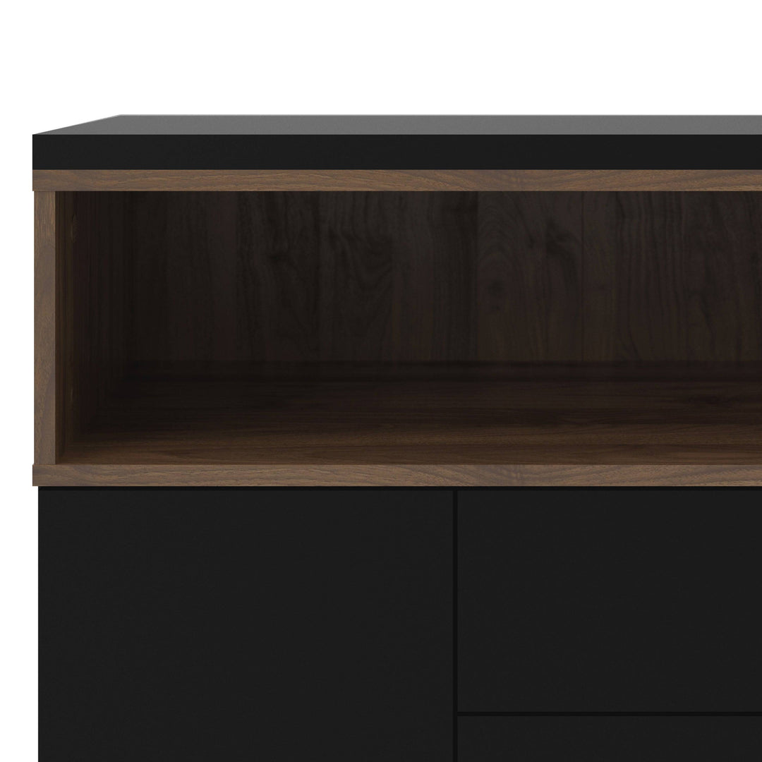 Sideboard 3 Drawers 3 Doors in Black and Walnut - TidySpaces