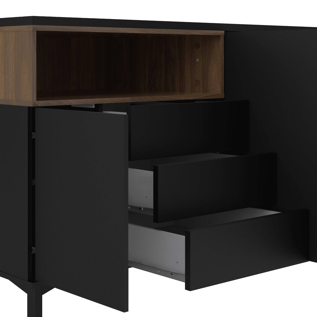 Sideboard 3 Drawers 3 Doors in Black and Walnut - TidySpaces