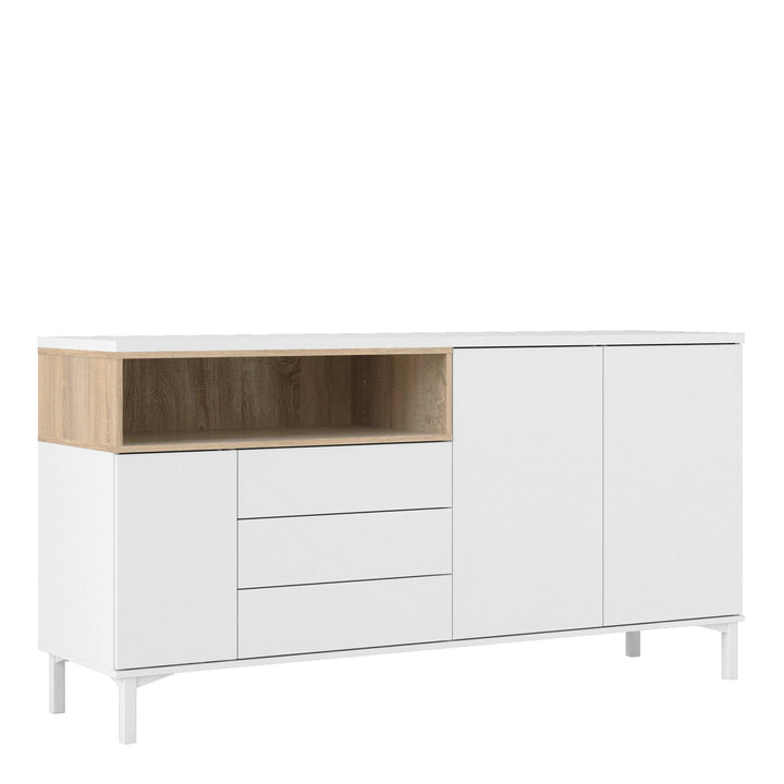 Sideboard 3 Drawers 3 Doors in White and Oak - TidySpaces