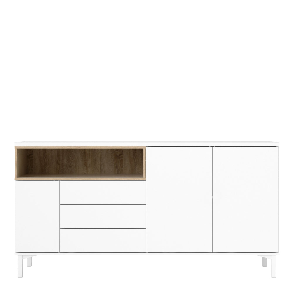 Sideboard 3 Drawers 3 Doors in White and Oak - TidySpaces