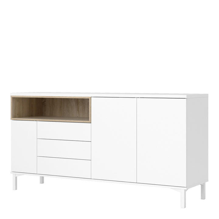 Sideboard 3 Drawers 3 Doors in White and Oak - TidySpaces