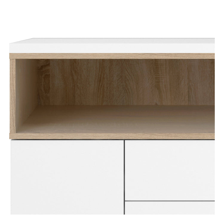 Sideboard 3 Drawers 3 Doors in White and Oak - TidySpaces