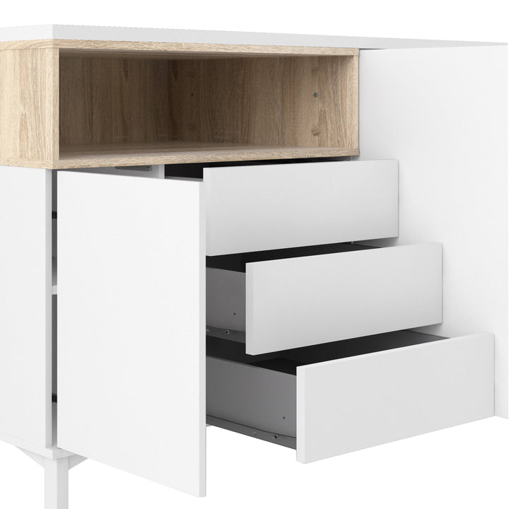 Sideboard 3 Drawers 3 Doors in White and Oak - TidySpaces