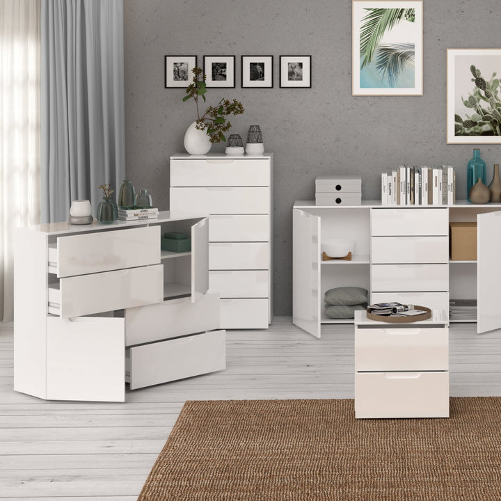 Sienna Abstract Chest of in White/White High Gloss - TidySpaces