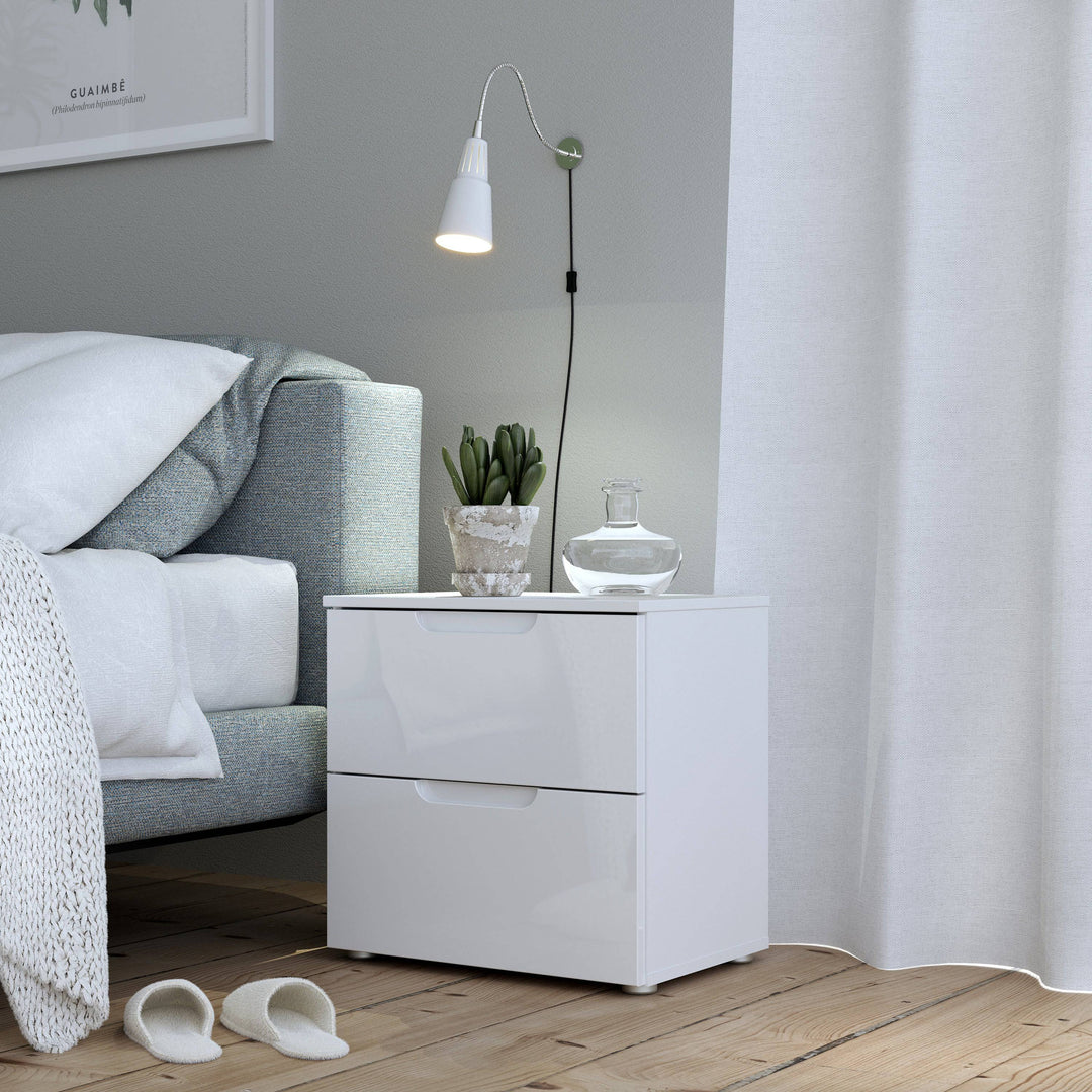 Sienna Bedside in White/White High Gloss - TidySpaces