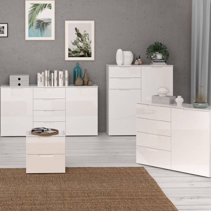 Sienna Bedside in White/White High Gloss - TidySpaces