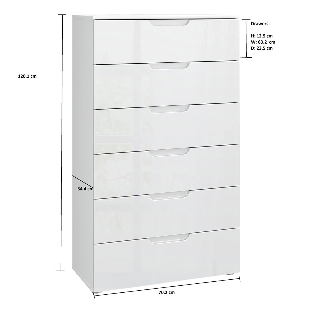 Sienna Chest of 6 Drawers in White/White High Gloss