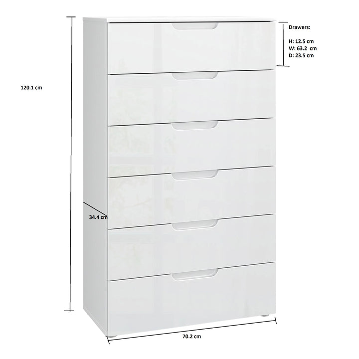 Sienna Chest of 6 Drawers in White/White High Gloss