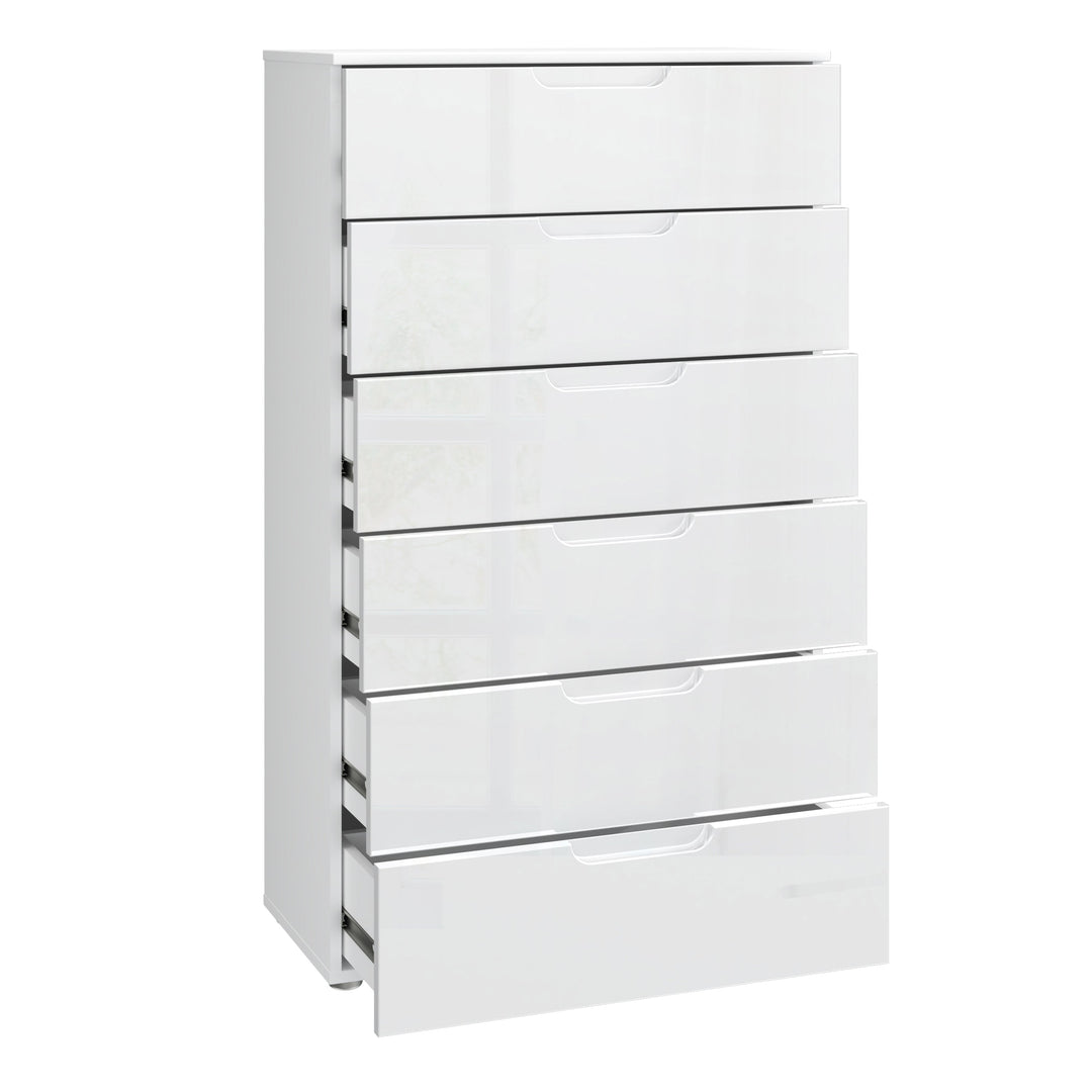 Sienna Chest of 6 Drawers in White/White High Gloss - TidySpaces