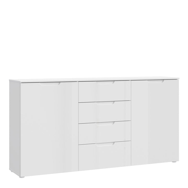 Sienna Wide Chest of 4 Drawers and 2 Doors in White/White High Gloss - TidySpaces